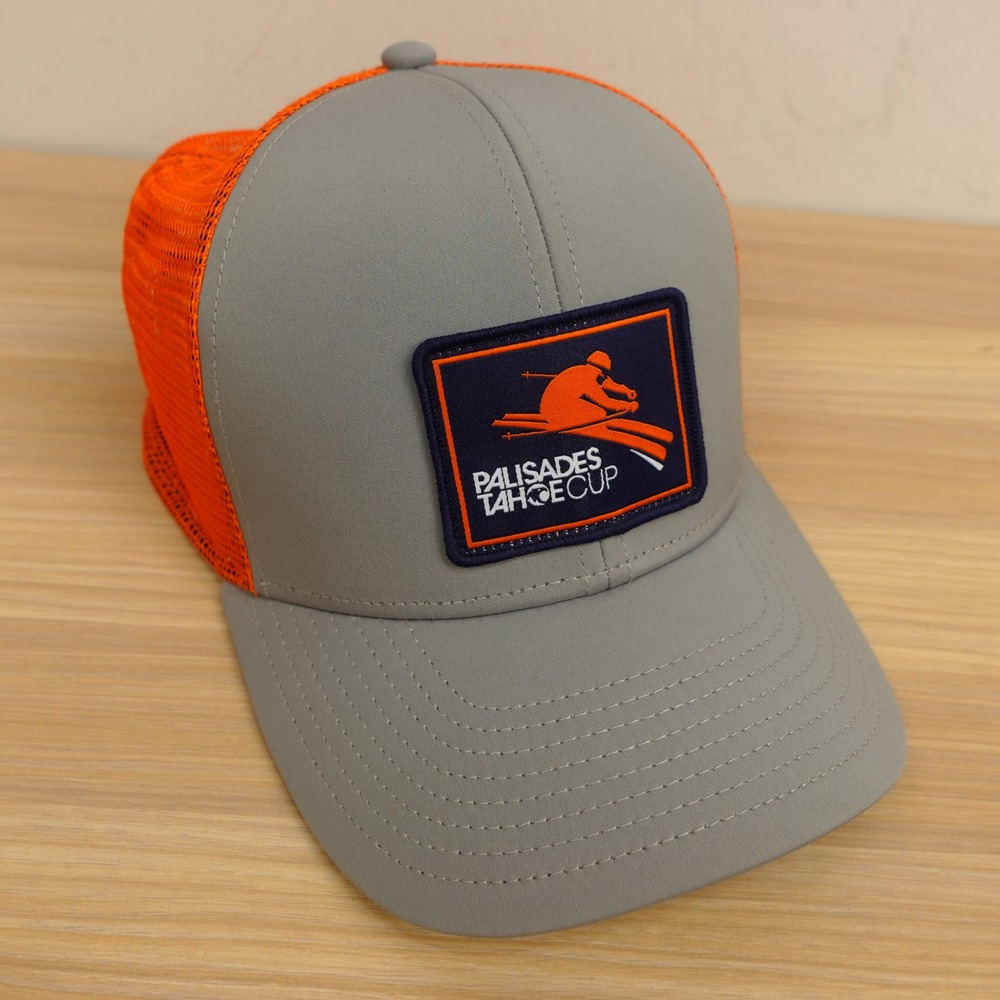 Palisades Tahoe Cup Skier Trucker Hat Gray Orange Mesh Gorp Snapback Cap ROVE